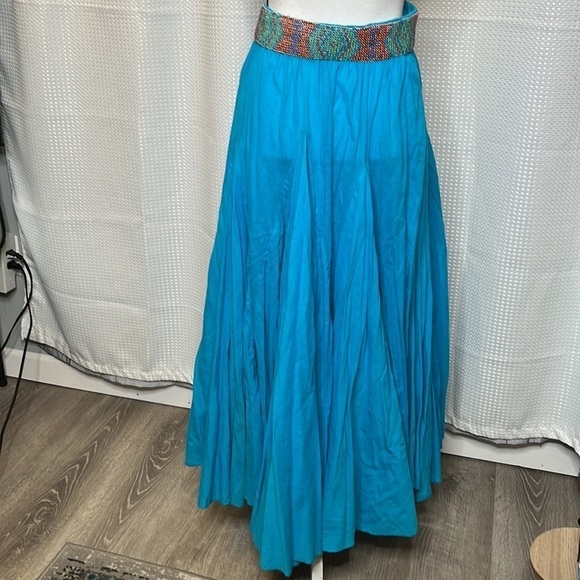 Sandy Starkman Boho Maxi Skirt Flared Beaded Belt Gypsy Godet Size Large - Picture 4 of 9